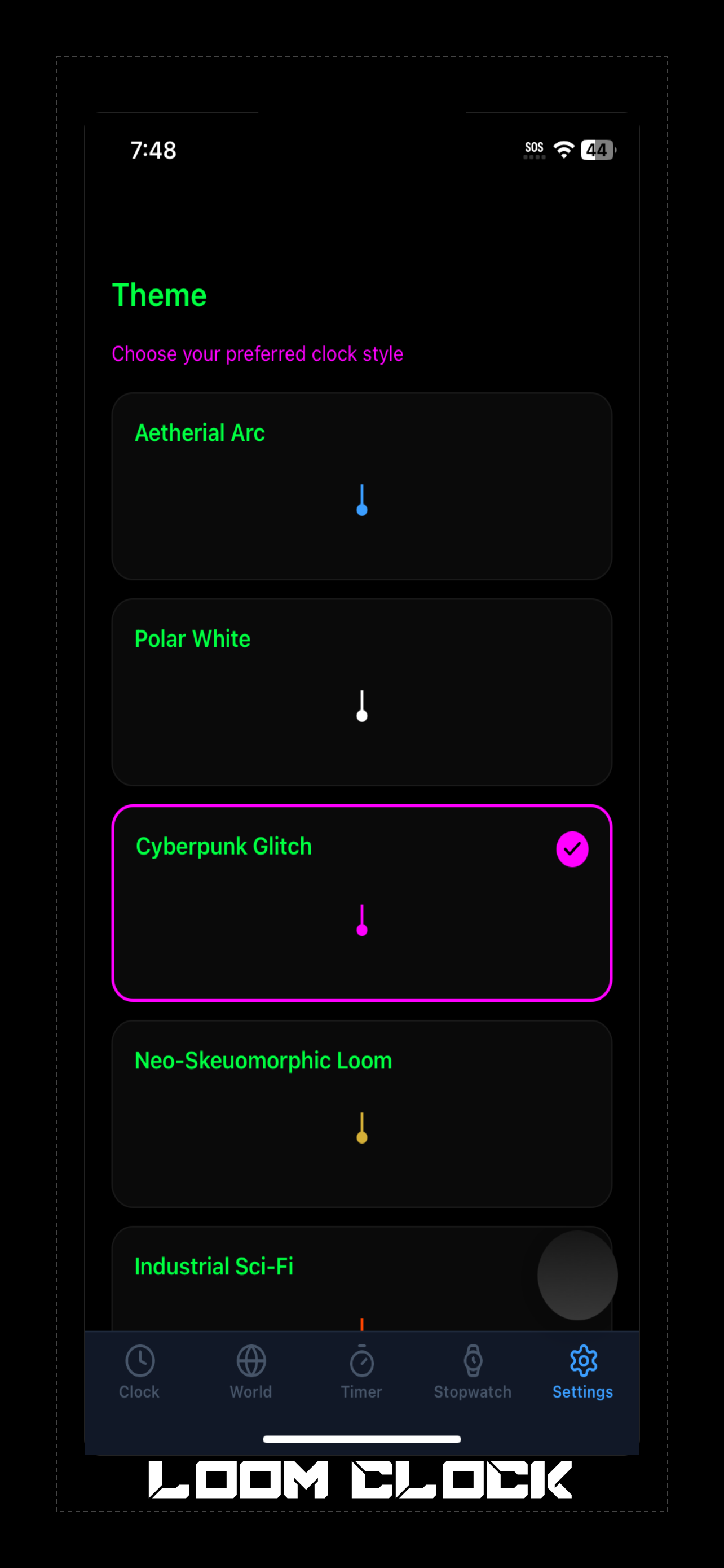 Loom Clock Theme Settings