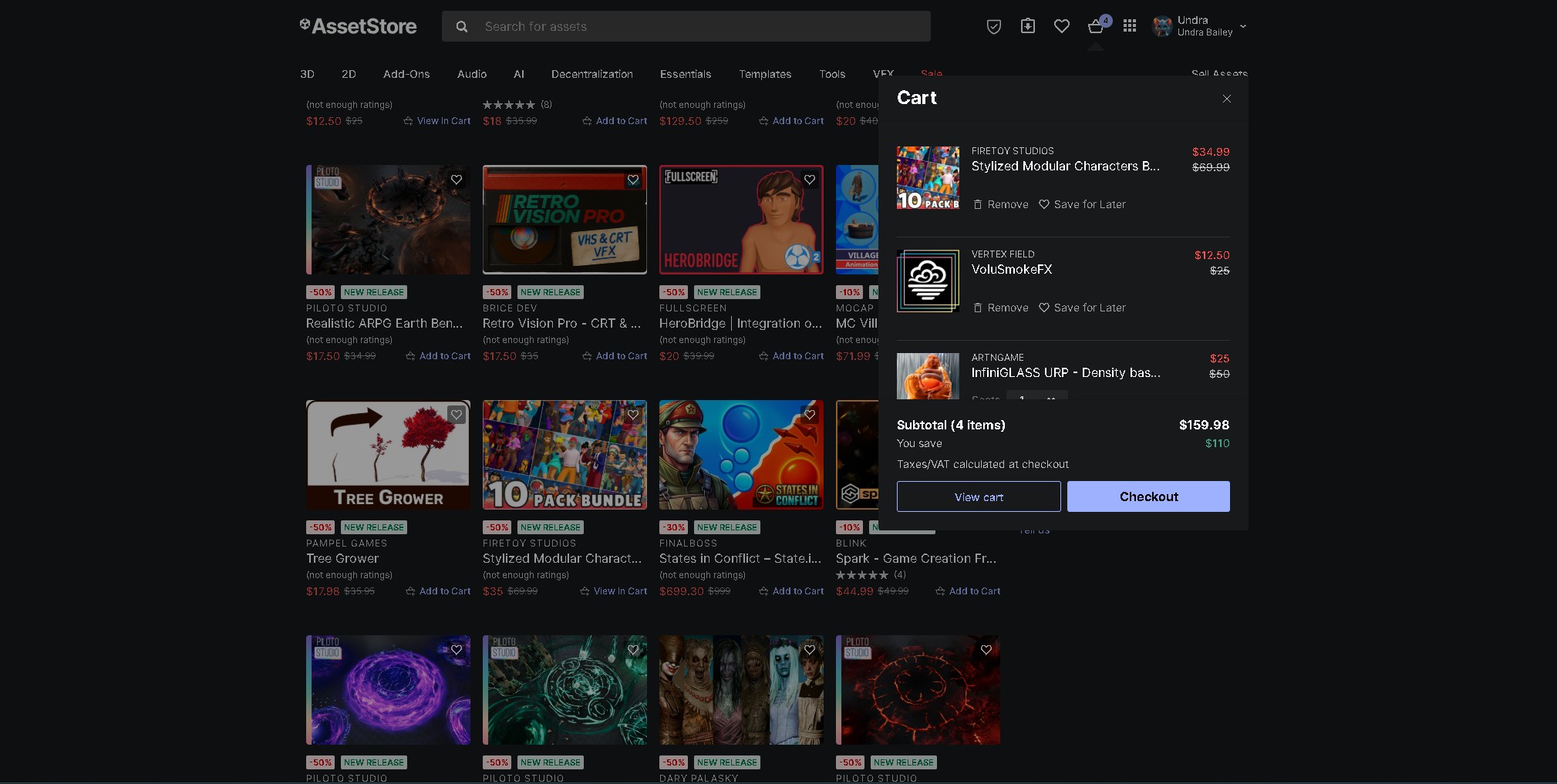 Unity Asset Store with multiple items in shopping cart