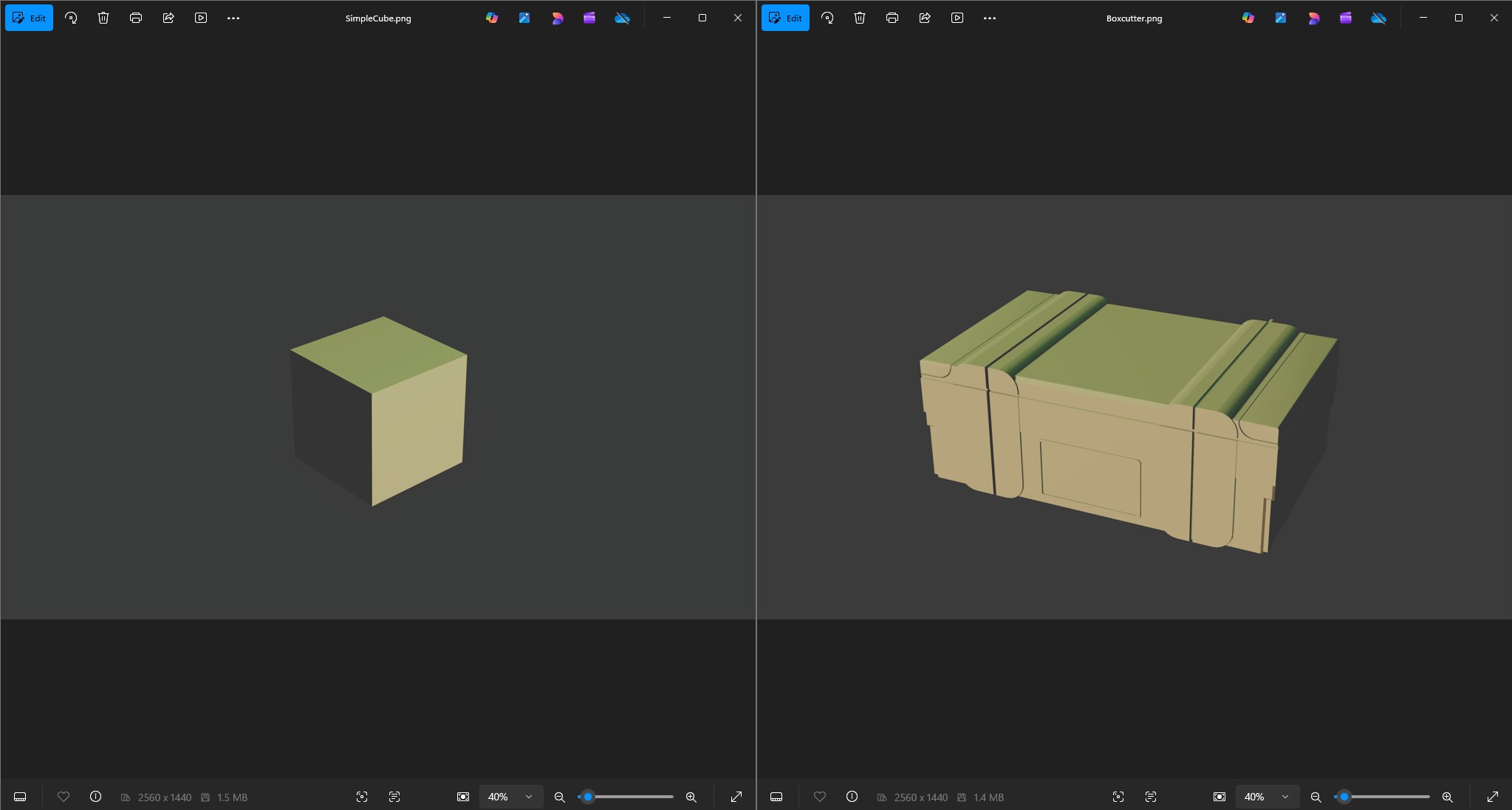 Before and after using BoxCutter for hard surface modeling